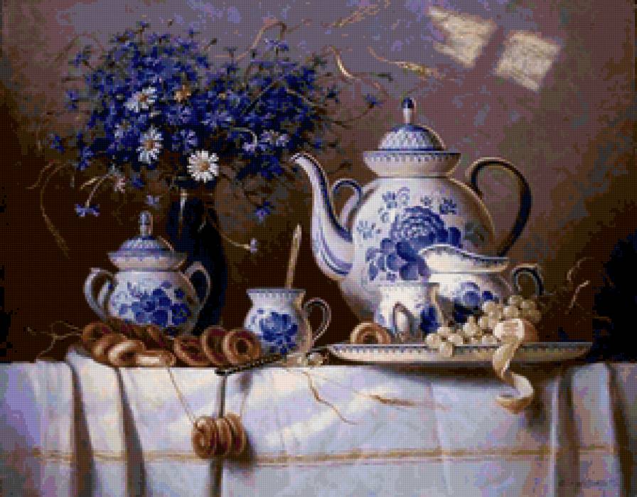 гжель - цветы, натюрморт, кухня - предпросмотр