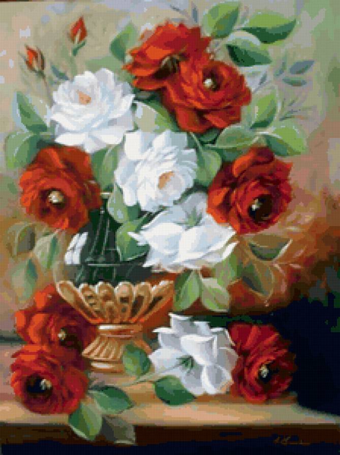 Розы - живопись, букет, цветы, ваза - предпросмотр