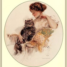 Оригинал схемы вышивки «женщина с кошкой» (№56607)
