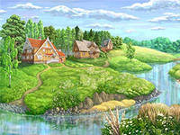 домики у реки - лето, река, дом - оригинал