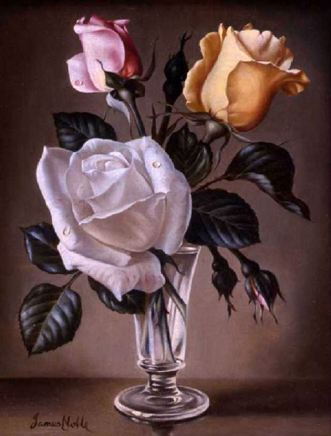 розы - живопись, розы, цветы, букет - оригинал