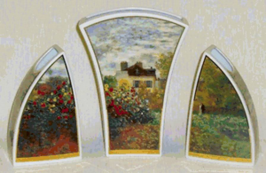 Вид из окна - живопись, пейзаж, триптих - предпросмотр