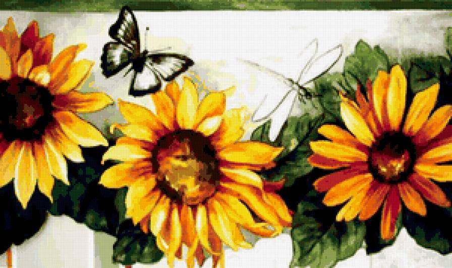 Подсолнухи - цветы, бордюр - предпросмотр