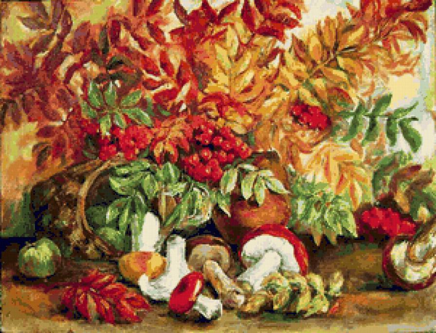 Рябина и грибы - натюрморт, рябина, красота, ягоды, грибы, грибочки, ягодки - предпросмотр