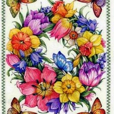 Оригинал схемы вышивки «Цветы и бабочки» (№59146)