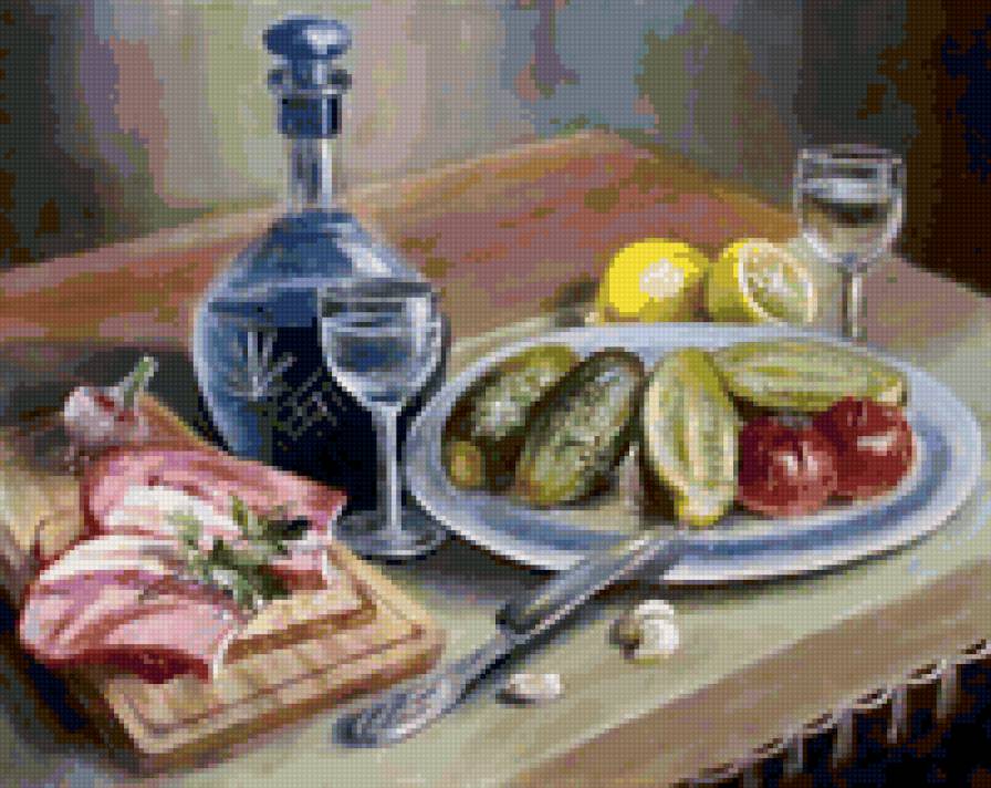 Натюрморт с огурчиками - картина, натюрморт, живопись - предпросмотр