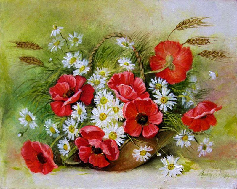 №59211 - подушка, живопись, цветы - оригинал