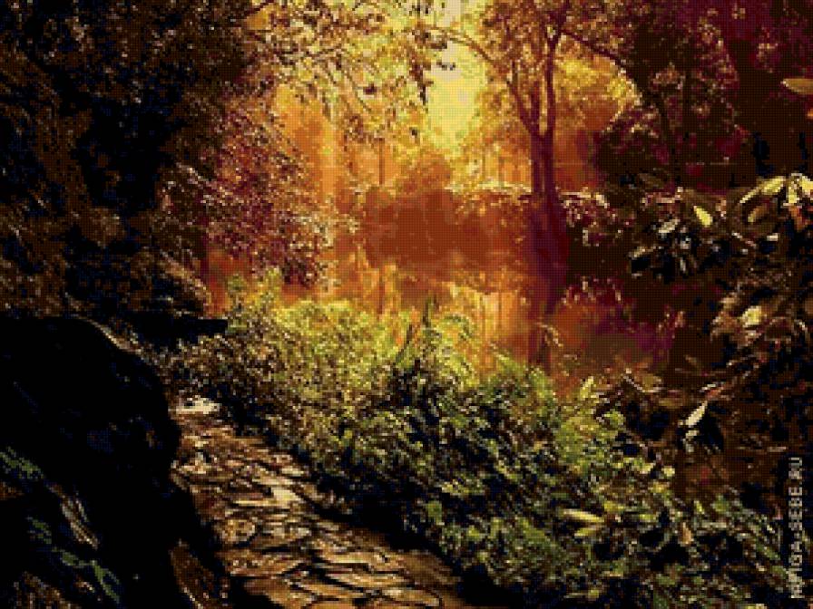 лес - лес, лето, картина, река - предпросмотр