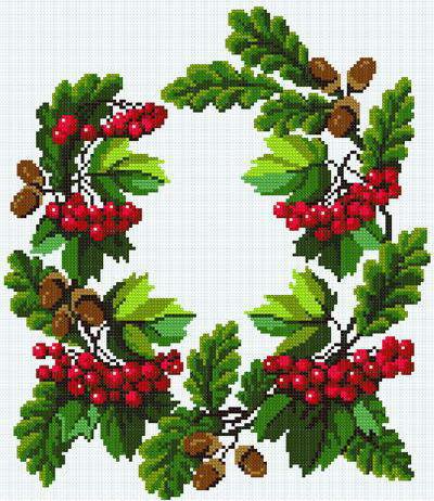 Рябина и жёлуди - салфетка, цветы, скатерть - оригинал