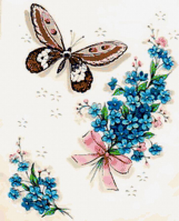 Бабочка и незабудки - цветы и бабочки, подушка, незабудки, цветы, бабочка, незабудка - предпросмотр