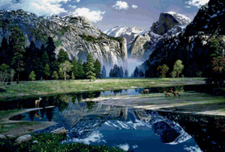 картина - пейзаж, лес, природа, горы, живопись - предпросмотр