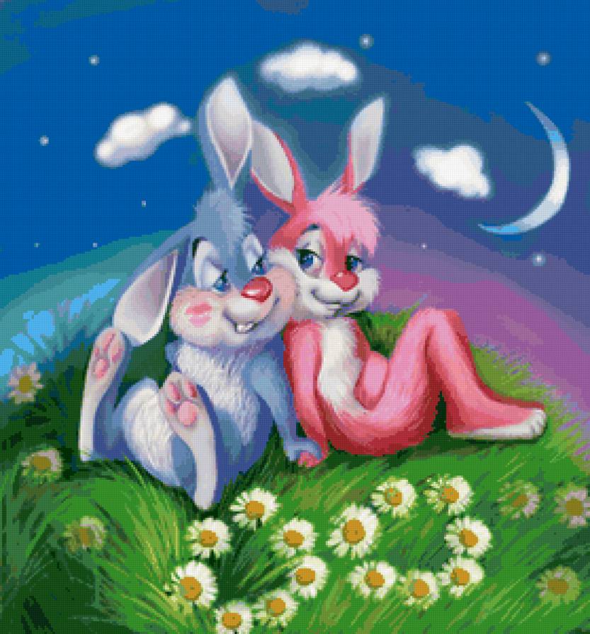 любовь - валентинка, картина, кролики, зайчата, день влюбленных, зайчики - предпросмотр