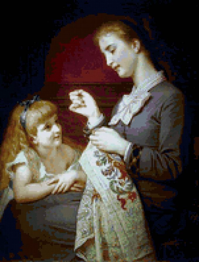 Разговор за пяльцами - рукоделие, девочка, семья, мама - предпросмотр