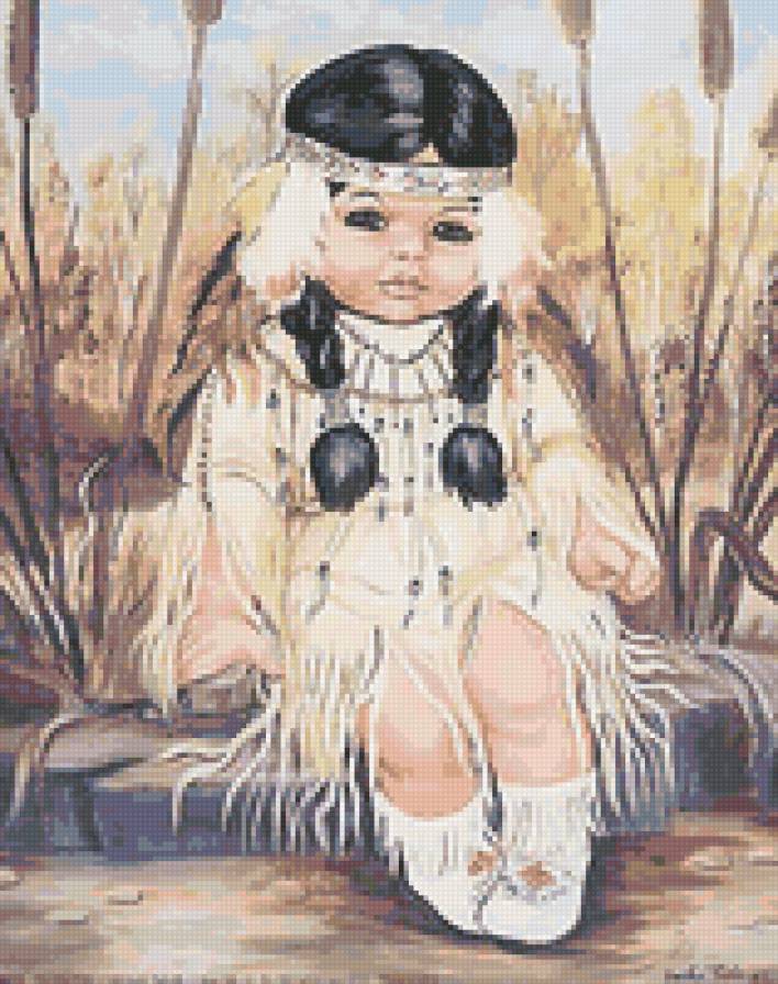 Маленькая Покахонтас - девочка, ребенок, индеец, этно - предпросмотр