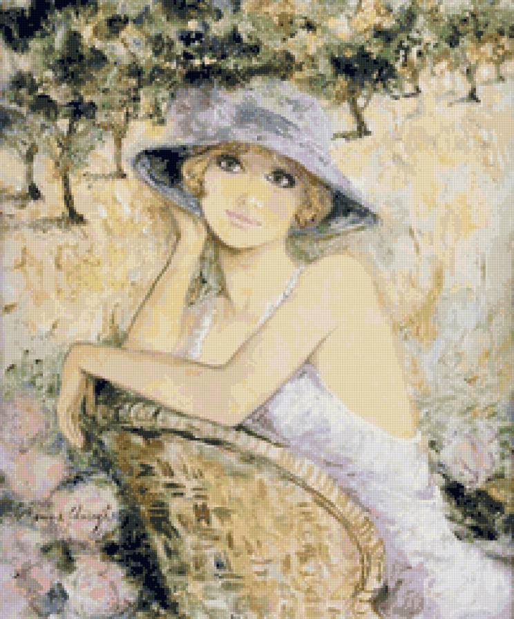 Девушка - портрет, девушка, шляпа, блондинка, стул, женщина - предпросмотр