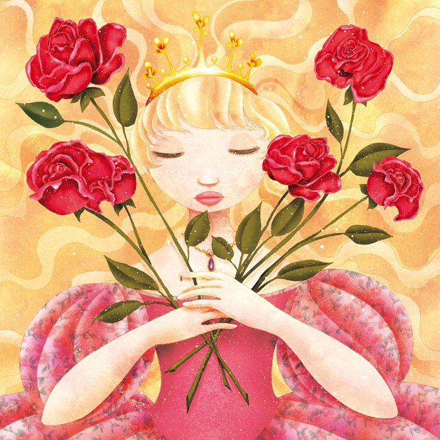 Принцесса - розы, принцесса, блондинка, волосы, корона, цветы, платье, лицо - оригинал