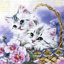 Оригинал схемы вышивки «Котята в корзинке» (№62102)