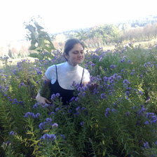 girl and blue flowers