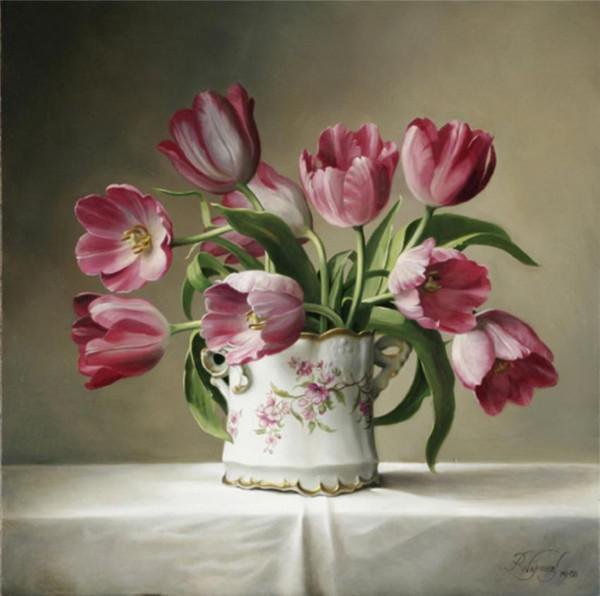 Букет тюльпанов - цветы, картина, ваза, натюрморт, букет - оригинал