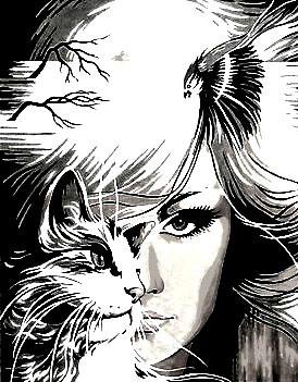 женщина-кошка 2 - кошка, лицо, человек, черно-белый, женщина - оригинал