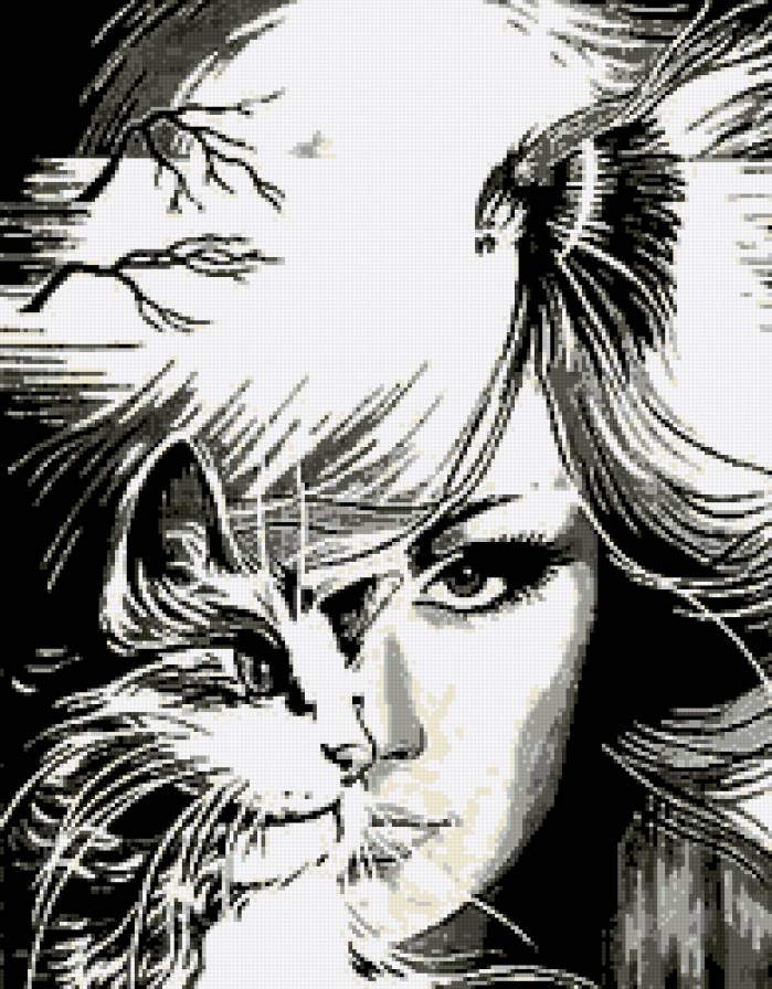женщина-кошка 2 - кошка, лицо, человек, черно-белый, женщина - предпросмотр