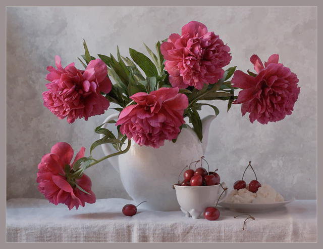 Букет пионов - картина, натюрморт, цветы, ваза, букет - оригинал