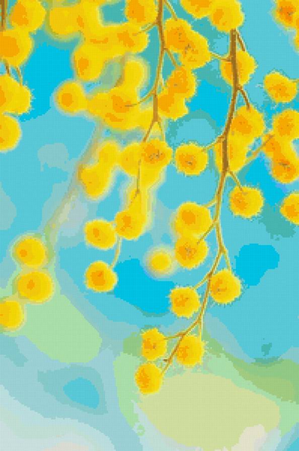 №65198 - мимоза, голубой, цветы, желтый - предпросмотр