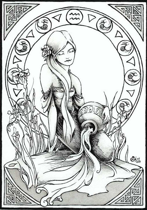 Водолей - девушка, знак зодиака, черно-белое - оригинал