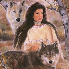 Оригинал схемы вышивки «девушка и волки» (№65482)