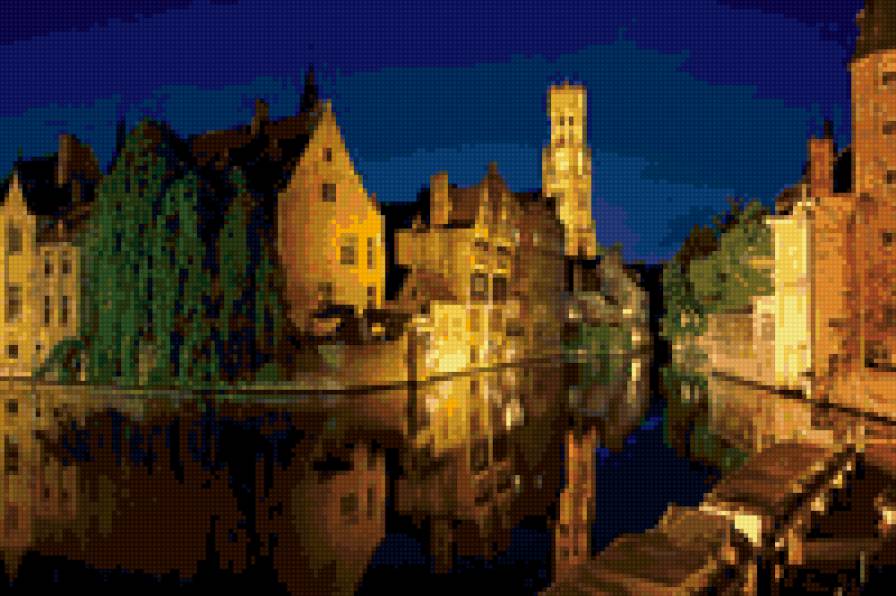 Брюгге, Бельгия - ночь, река, вода, дом, город - предпросмотр