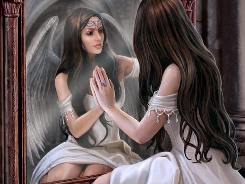 зеркало 2 - девушка, фэнтези, ангел, зеркало - оригинал