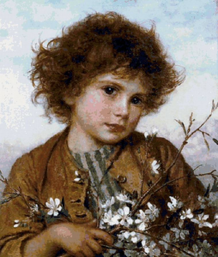 №66517 - мальчик, цветы, картина, ребенок, портрет - предпросмотр
