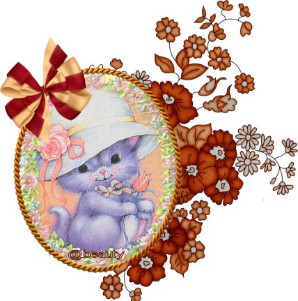 Котенок - животные, живопись, коты, цветы - оригинал