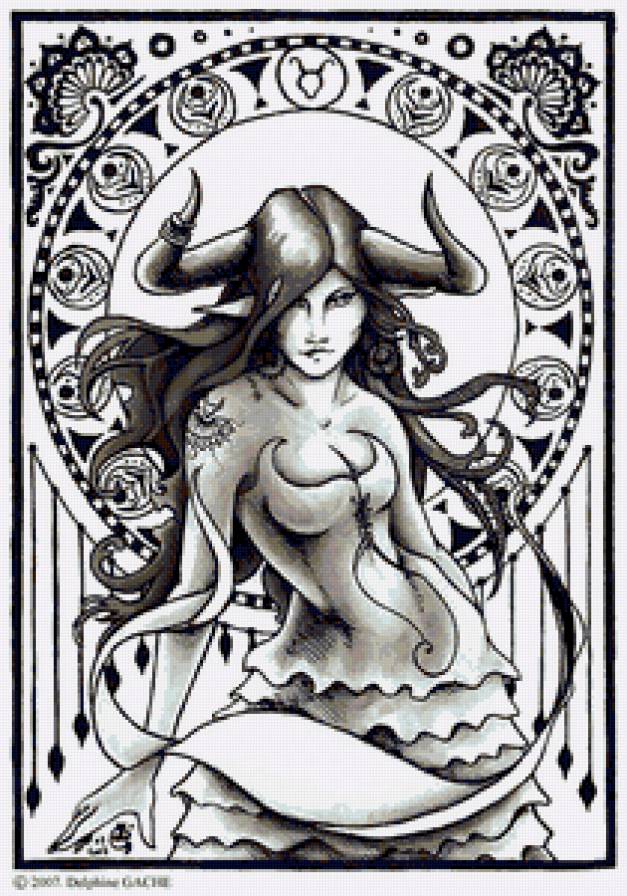 Телец - девушка, черно-белое, знак зодиака - предпросмотр