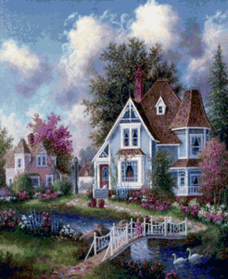 красивый домик - домик, картина, искусство - предпросмотр