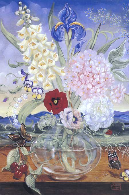 №66786 - цветы, живопись, ягоды, натюрморт, бабочки, букет - оригинал