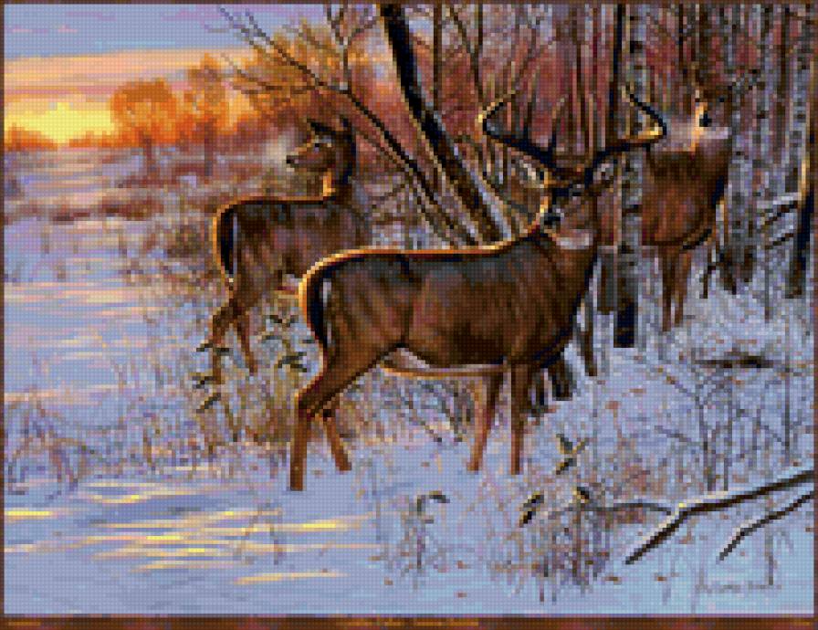 На закате - животные, живопись, зима - предпросмотр