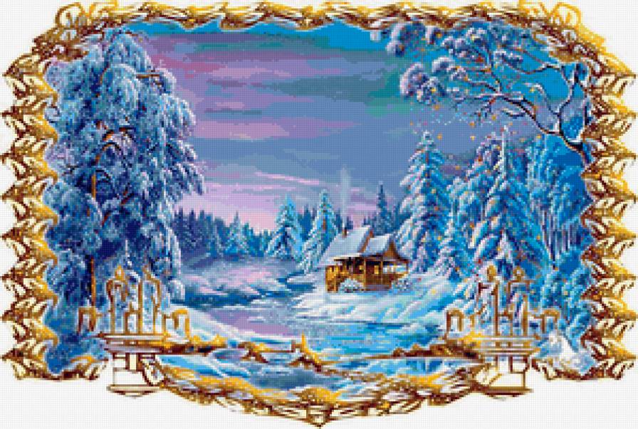новый год - праздник, деревья, домик, зима, снег - предпросмотр