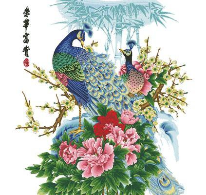 Павлины - китайская живопись, картина, птицы - оригинал