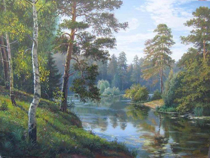 Утро - река, пейзаж, природа, лес - оригинал