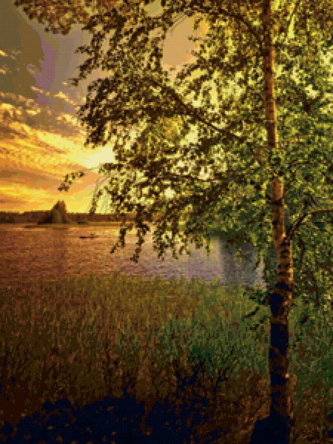 Вечер - природа, река, лес, пейзаж - предпросмотр