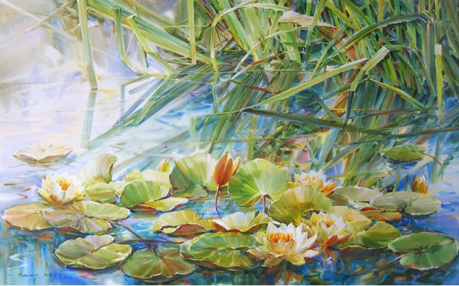 Кувшинки - картина, цветы, вода, природа - оригинал