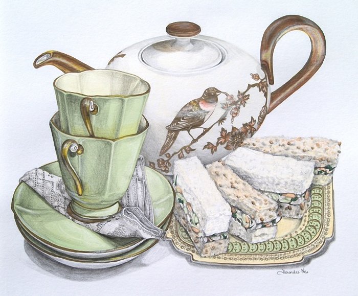 К чаю - к чаю, акварель, чашки, картина, живопись, на кухню - оригинал