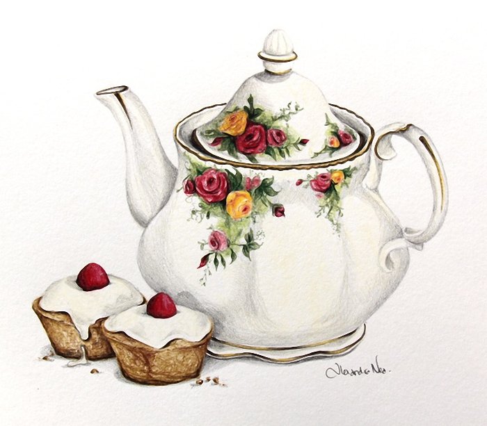К чаю - на кухню, чашки, картина, к чаю, акварель, живопись - оригинал