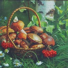 Схема вышивки «Лукошко с грибами»