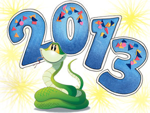 2013-год змеи - открытка, мультяшки - оригинал