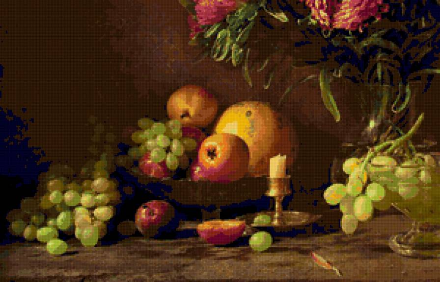 №68947 - цветы, фрукты, свечи, бует, натюрморт - предпросмотр