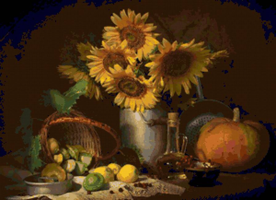 №68949 - букет, подсолнухи, овощи, натюрморт, цветы - предпросмотр