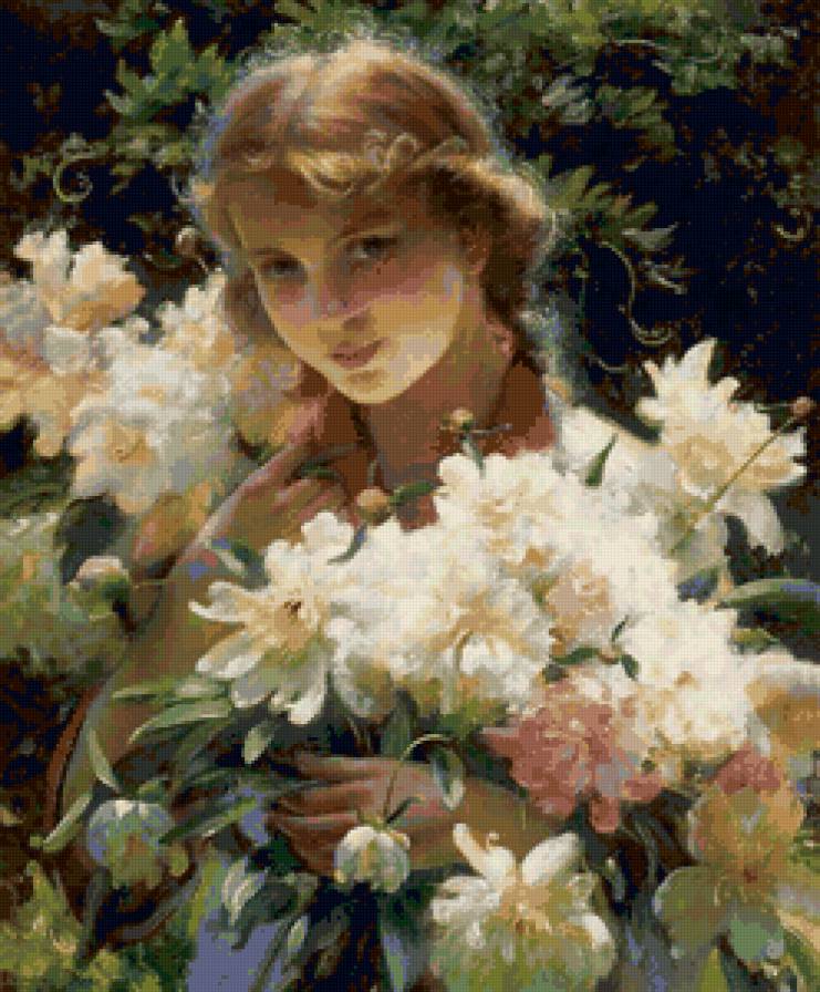 №69143 - девушка, портрет, цветы - предпросмотр