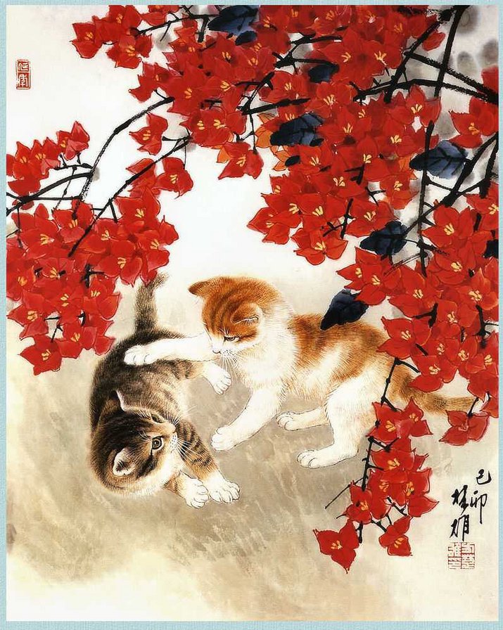 №69151 - картина, кошка, кот, пара, живопись - оригинал